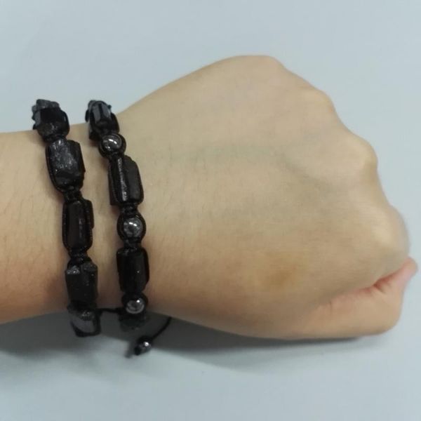 

beaded, strands natutal raw rough black tourmaline beads 6mm hematite yellow tiger eye stone adjustable macrame energy healing bracel