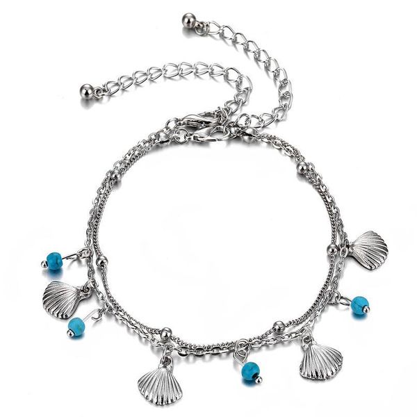 

vintage silver color chain anklet bohemian shell green stone foot ankle & bracelet summer sandals legs women jewel qylbpm, Red;blue