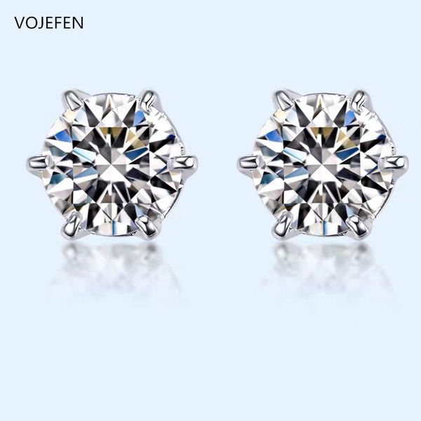 

vojefen d color moiss diamond earrings 925 sterling silver moiss stud earrings for women vvs with certificate fashion jewelry, Golden;silver