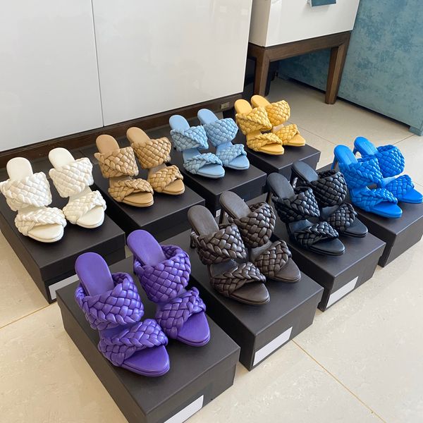 

women sandals woven high heels curve sandal elongated almond toe mules fashion luxurys designers womens shoes with box, Black