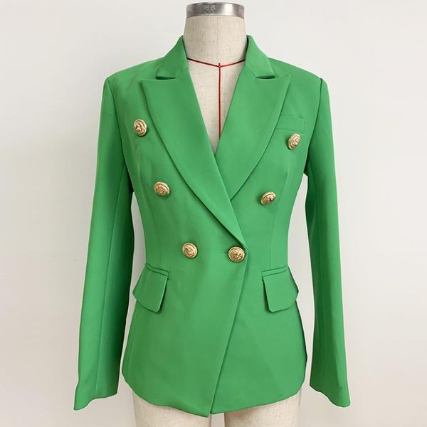 

women's suits & blazers 2021 baroque designer blazer lion buttons double breasted classic slim fit jacket emerald green, White;black