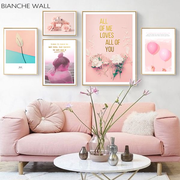 

pink fashion perfume woman flower and balloon canvas poster nordic style wall art print painting decorative picture home decor