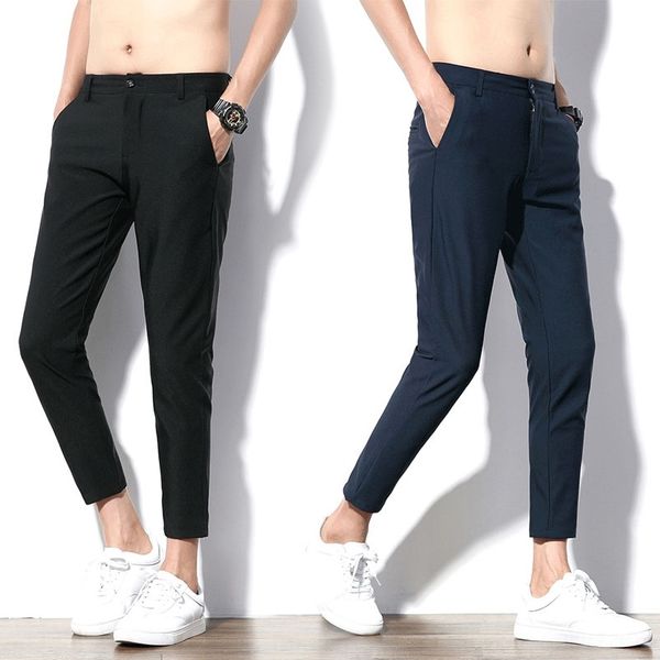 

c3igp вскользь случайные штаны и брюки тонкий летний корейский и подходят капри мужские брюки эластичные капри гетеросексуальных мужчин брюк, Blue