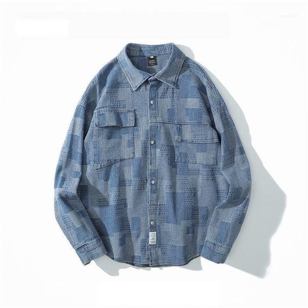 

autumn winter harajuku style retro ethnic woven lapel denim shirt japanese fashion teenager long-sleeved clothes for men women1, White;black