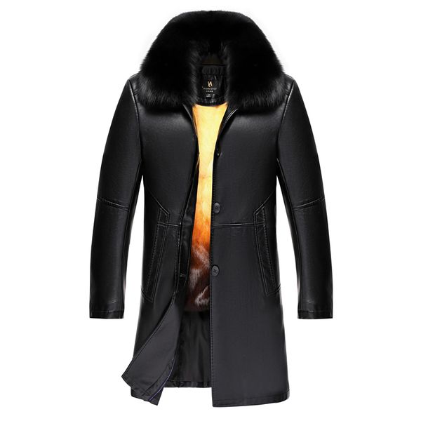 

new men's leather winter warm fur liner fox collar fashion jackets men business jacket for men, big size m-4xl, Black;brown