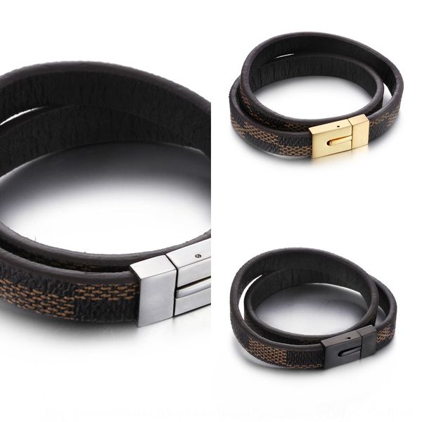 

stainless steel double layer fashion simple snake skin men's leather bracelet leather bracelet xxvb2, Golden;silver