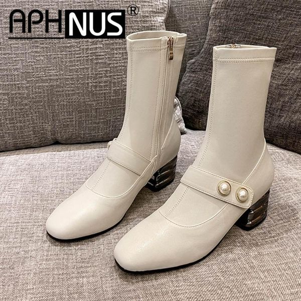 

aphnus женщин сапоги короткие лодыжки пинетки средние высокие каблуки насосы женщина 2020 обувь для женщин нью-ботинке, Black