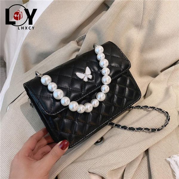 

pearl decorative handle butterfly embroidery purses and handbag rhombus lattice clamshell designer bag shoulder bag