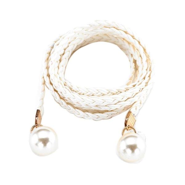 

pearl chain belt brand new simple elegant womens belt style candy colors thin weave rope braid female for dress, Black;brown