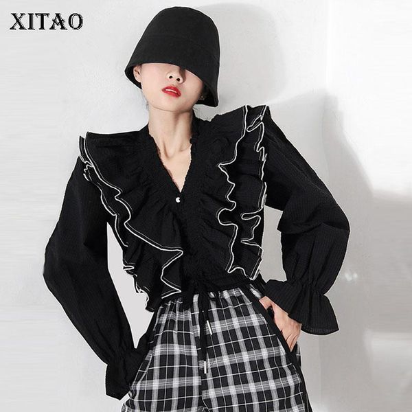 

xitao ruffle blouse fashion new women design sense of auricular edge full sleeve small fresh casual style loose shirt zy1221, White