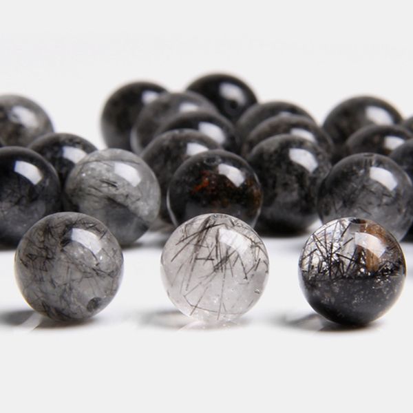 

natural aa black rutilated smooth quartz crystal stone spacer loose beads for jewelry making bead wholesale q1106