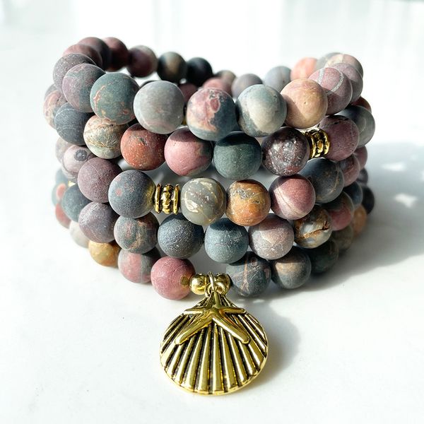 MG1383 Nuovo design Matte Picasso Jasper 108 Mala Bracciale Collana spirituale da donna Equilibrio Yoga Spirito Mala Gioielli