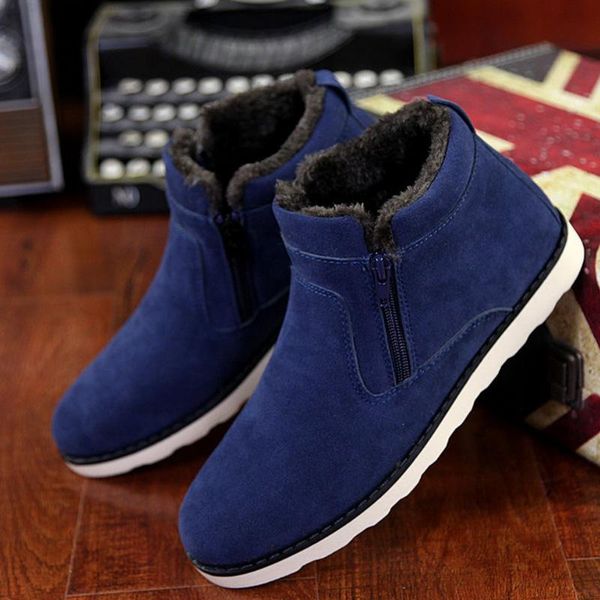 

2020 vintage style ankle boots for male suede plush keep warm snow boots men winter fur shoes, Black