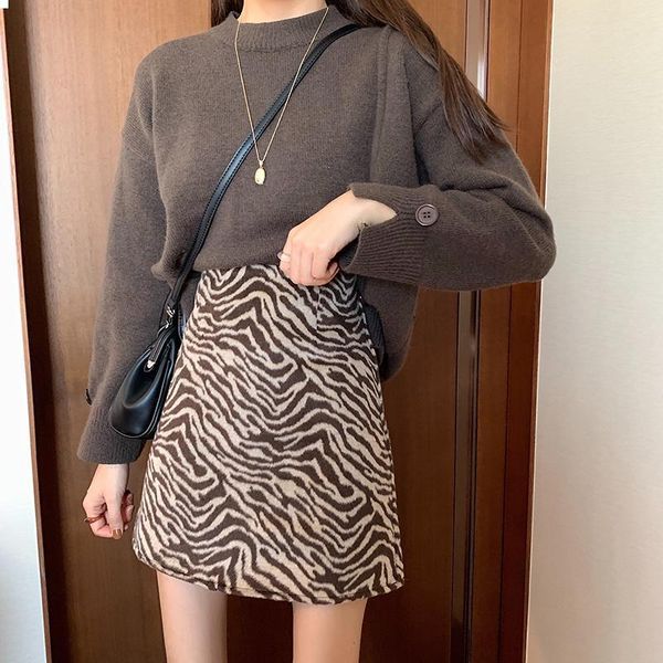 

new 2021 spring zebra wool midi female high-waist vintage short skirt y368 0fsh n5au, Black