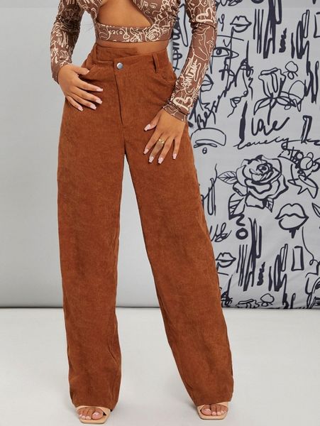 

slant pocket wide leg corduroy pants j2xh#, Black;white