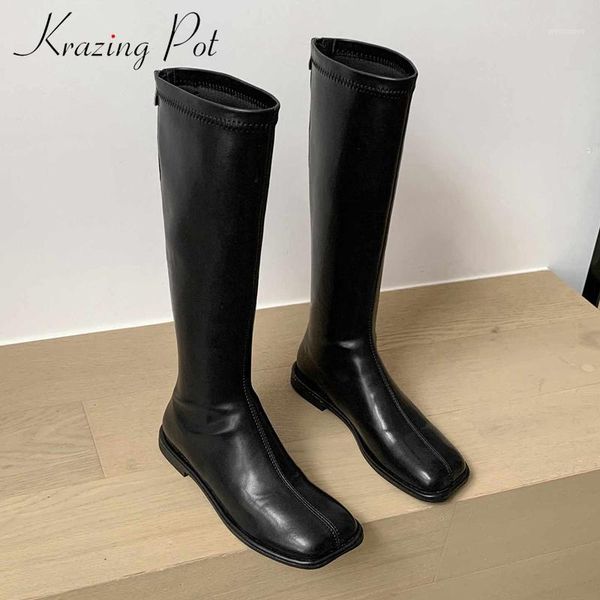 

krazing pot limited customization microfiber leisure square toe low heels back zip warm winter knee-high boots l701, Black