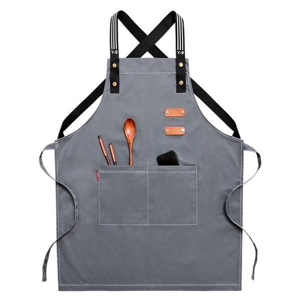 Kochschürze mit überkreuztem Rücken für Männer und Frauen mit verstellbaren Trägern und großen Taschen, Canvas, M-XXL, Schwarz 211222