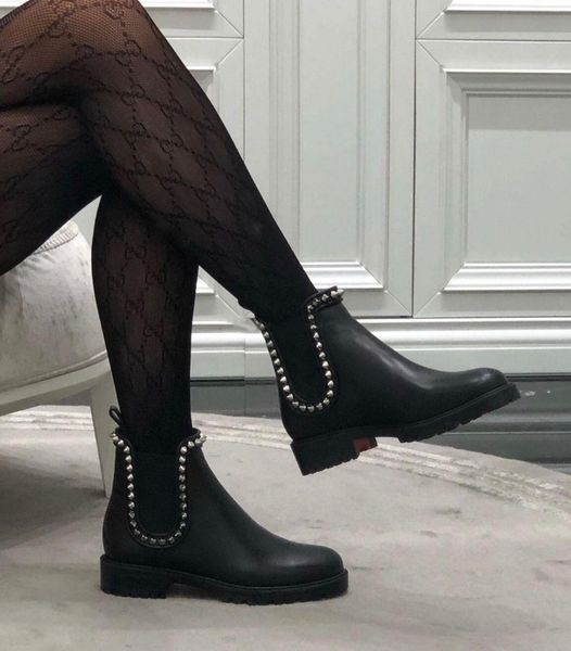 

winter fashion red bottom ankle boots capahutta women's booty black calf leather ladies bottes luxurious brands red sole booties eu35-4