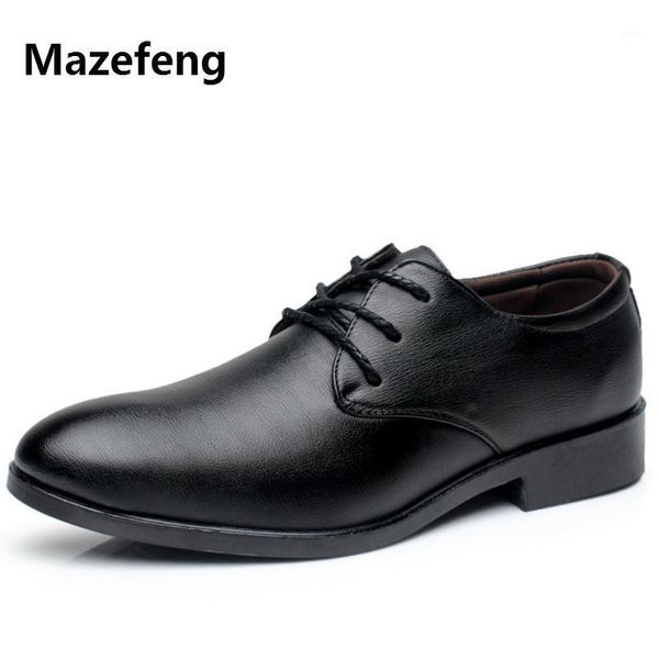 

dress shoes mazefeng 2021 male leather breathable pointed toe men lace-up solid business wear-resisting1, Black