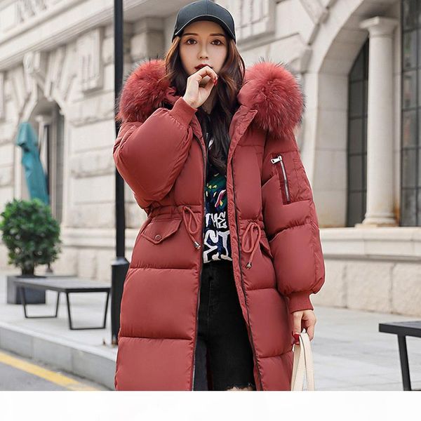 

new winter cotton jacket for women hooded coat large fur coat long neck snow parkas woman thick army green outerwear, Black