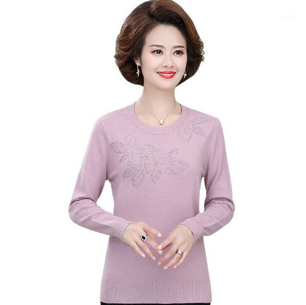 

women sweater 2021 spring new middle age mother o-neck diamonds knitted pullover bottom shirt1, White;black