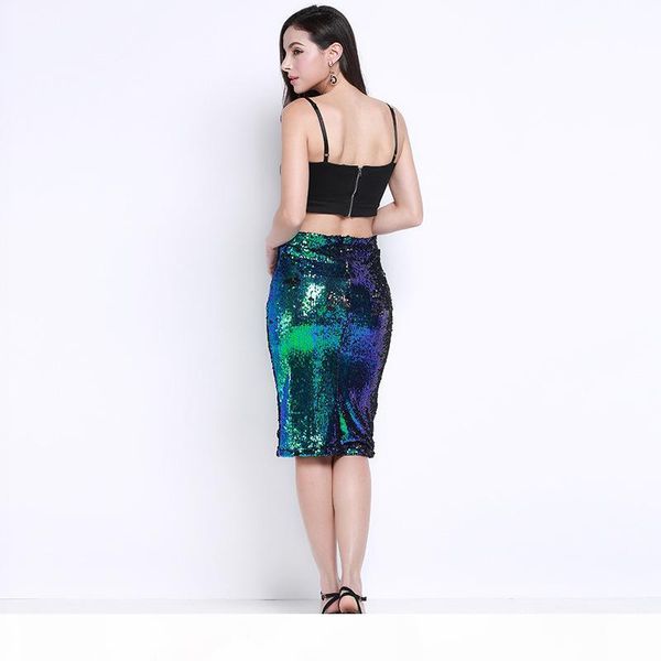 

sequins silver midi women skirts 2020 high waist lady skirts new vintage party skirts, Black