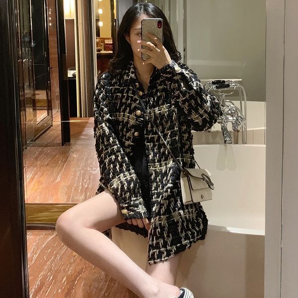 

autumn and winter 2020 new korean version of lapel sleeve loose shirt medium long woolen coat for women