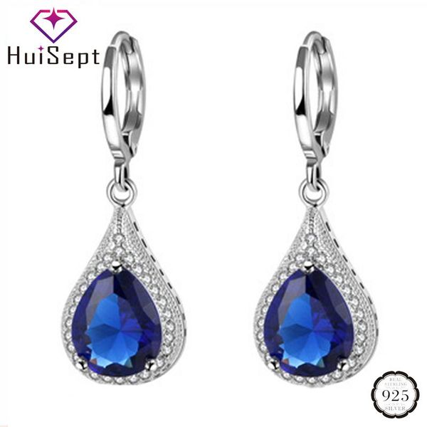 

huisept classic 925 silver earrings jewellery water drop shaped sapphire emerald ruby gemstones earring for female wedding party