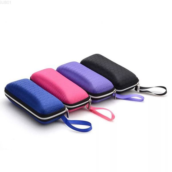 

4color rectangle sunglasses case pressure-proof zipper crush resistance small hard eye glasses eyewear protector box with lanyard rra1943