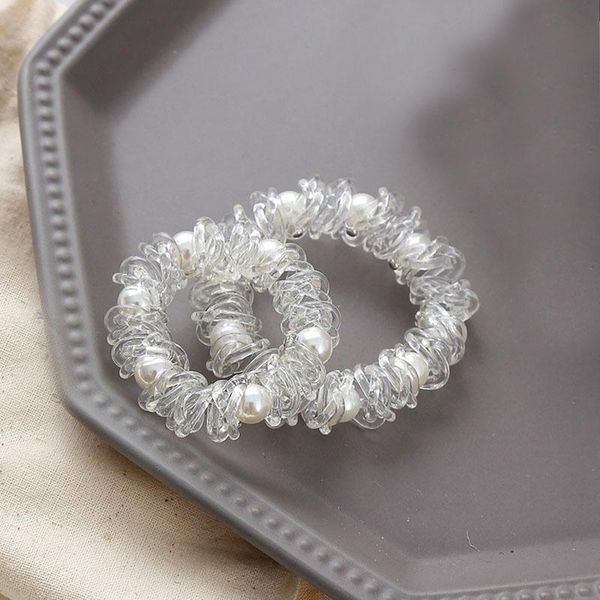 

полосы pearls упругие волосы девочки аксессуары резиновые headwear rope спиральные галстуки gum кос прозрачный телефонный провод sqcspk new, Silver