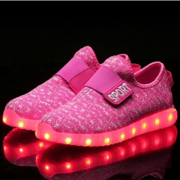 

recharge hook loop children's glowing usb led luminous shoes kids sneakers, Black