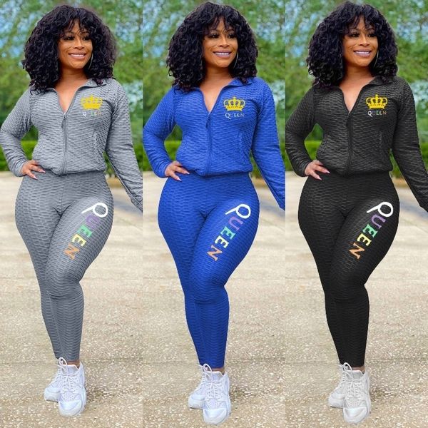 

popular women tracksuit two piece sportswear with face mask queen zipper jackets coat pants leggings autumn girls yoga jogger suit h2xwik, White