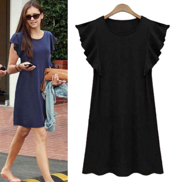 

solid summer style large size show thin color short sleeve dress with bottom skirt, Black;gray