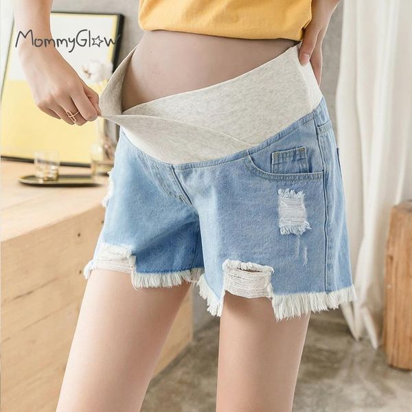 

loose maternity denim short low-waisted premama ripped worn-out jeans pants women summer wear maternity clothes pregant shorts lj201119, White