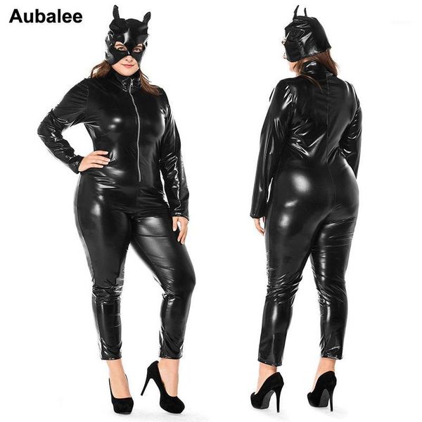 

plus size xxxl black catwomen jumpsuit faux leather catsuit costumes for women ladies halloween catwomen costume bodysuit1