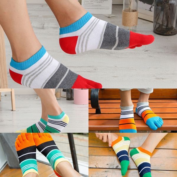 

xlzgp five sock cotton thread four finger sock male divided seasons short tube low waist toe socks five five-finger absorption cotton thread, Black