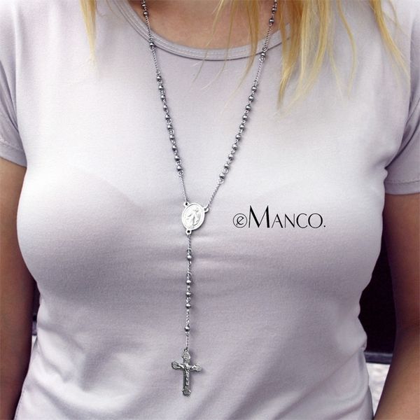 

stainless steel pendant necklace handmade bohemian tribal jewelry long silver beads necklace for women y200323