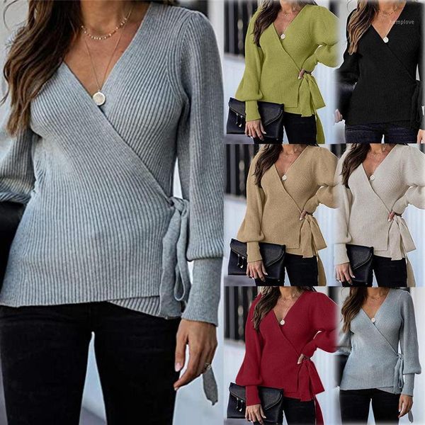 

ladies fashion solid color casual v-neck waist belted knit sweater autumn winter fashion female comfortable mujer suéteres1, White;black