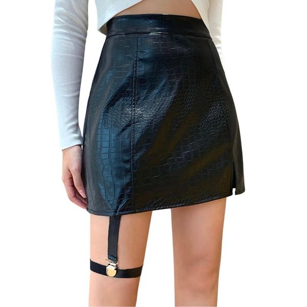 

skirts 2021 women alligator print skirt, adults high waisted mini skirt with leg strap (black) party cluewear fashion