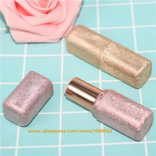

storage bottles & jars 20 pieces/lot shiny pink gold lipstick container 12.1mm high class diy package tubes shell suqare sand grains style