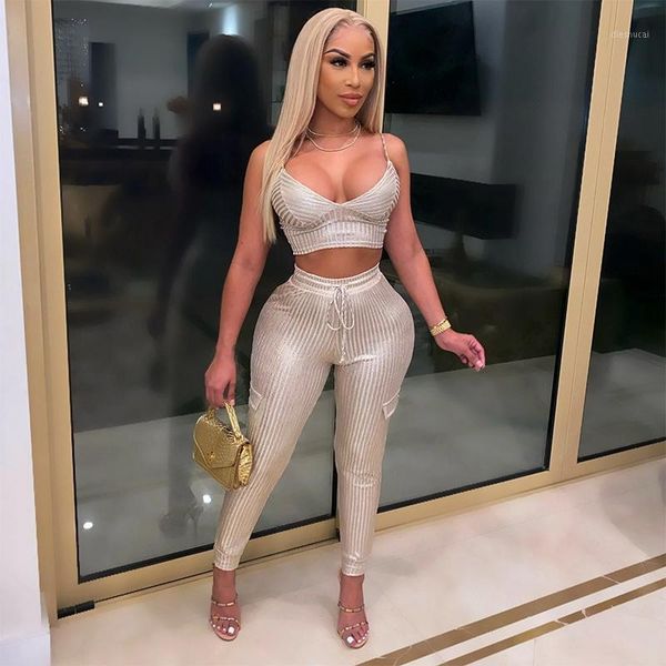 

club two piece set women clothes spaghetti strap crop and pant set backless ribbed bodycon 2 piece plus size 4xl1, Gray