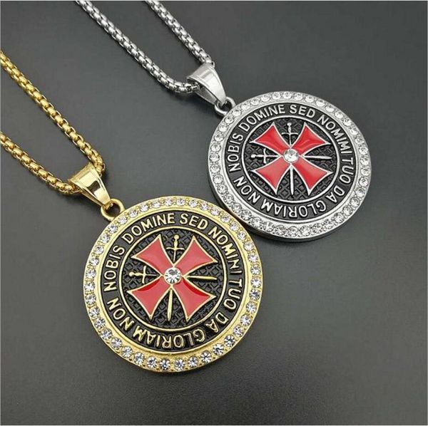 

pendant necklaces men vintage knights templars cross with cubic zirconia ordre du temple necklace for male hip hop jewelry gifts, Silver