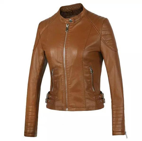 

women's leather & faux autumn and winter women slim motorcycle jacket fashion casual jackets, Black