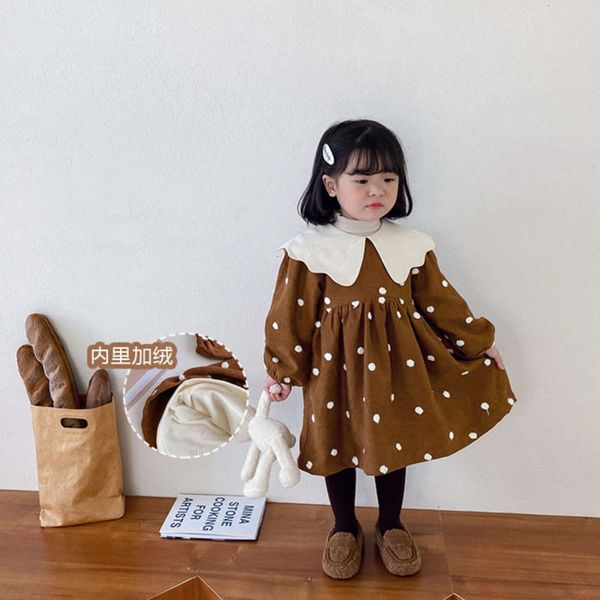 

amobe abbb 2020 cashmere winter girls' lapel skirt children's polka dot princs drs, Red;yellow