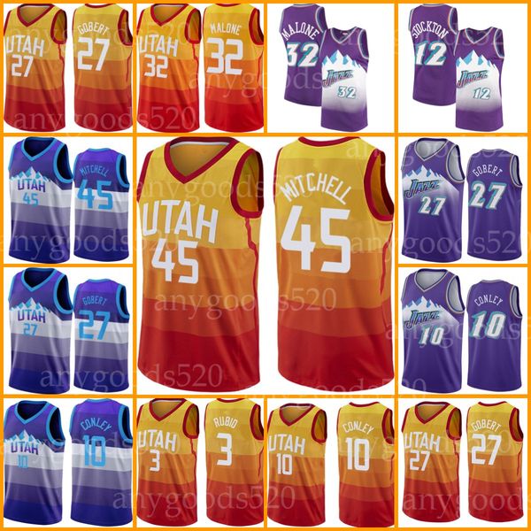 

utah jazz jersey donovan rudy mitchell gobert ricky karl rubio malone john kyle stockton korver mike men conley baskeball jerseys, Black;red