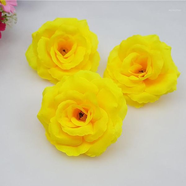 

decorative flowers & wreaths can mix color 10pcs/lot 8cm yellow artificial rose silk flower heads diy wedding home decoration festive party