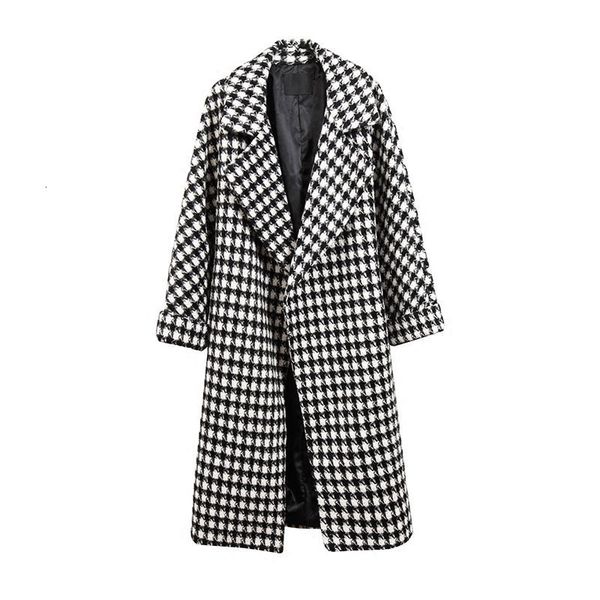 

fashion windbreaker autumn winter korean version of the new woolen coats women's mid-length slim ladies plaid trench coat, Tan;black