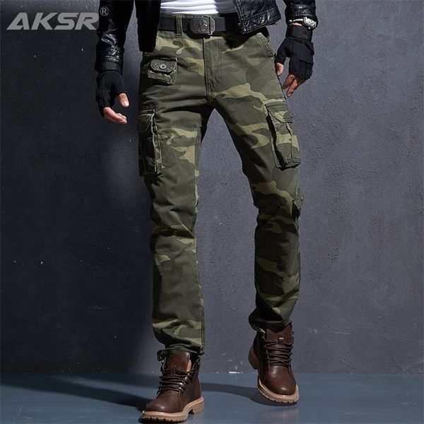 AKSR Moda Uomo Casual Cotone Cargo Large Size Flessibile Tattico Militare Camo Khaki Pantaloni Uomo Pantaloni Jogging 201221