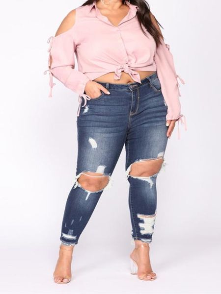 

pants pencil-jeans hole women spring elastic streetwear slim female dm0011, Blue