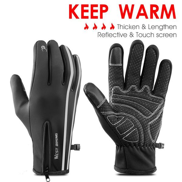 

west biking reflective sport gloves winter thermal fleece gloves touch screen outdoor skiing motorcycle mtb cycling equipment wmtbgn, Black